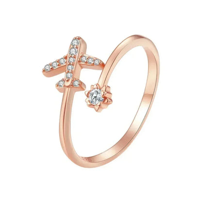 925 Sterling Silver CZ Flying Plane Open Ring