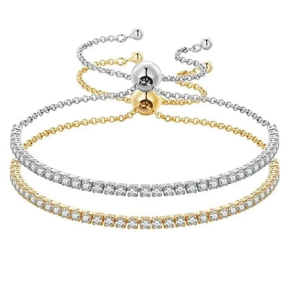 Sterling Silver CZ Tennis Bracelet – 14K Gold Plated Adjustable