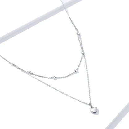 925 Sterling Silver Double Layer Heart Pendant Choker Necklace