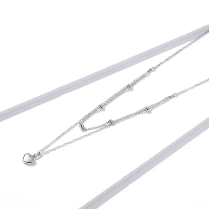 925 Sterling Silver Double Layer Heart Pendant Choker Necklace