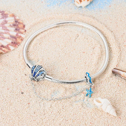 Sterling Silver Seashell Charm Bracelet with Blue CZ Gradient