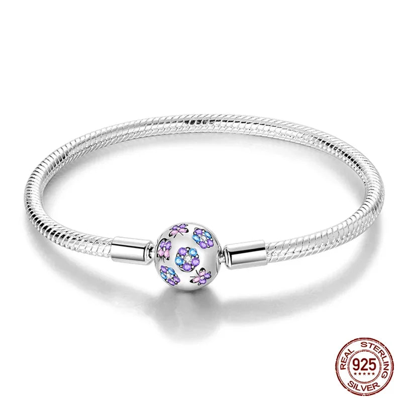 Sterling Silver Snake Chain Bracelet with Floral Clasp