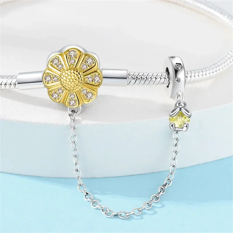Sterling Silver Daisy Clasp Bracelet with Yellow CZ