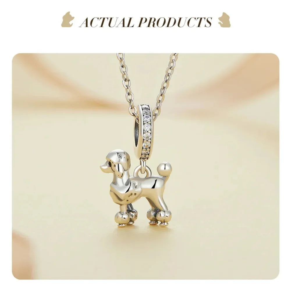 Pendentif Chien Argent Sterling 925 Véritable pour Bracelet - Caniche Teckel