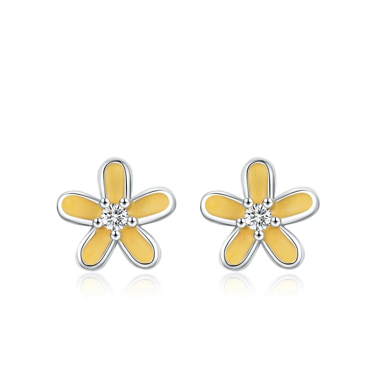 925 Sterling Silver Colorful Enamel Flower Stud Earrings - Minimalist & Cute