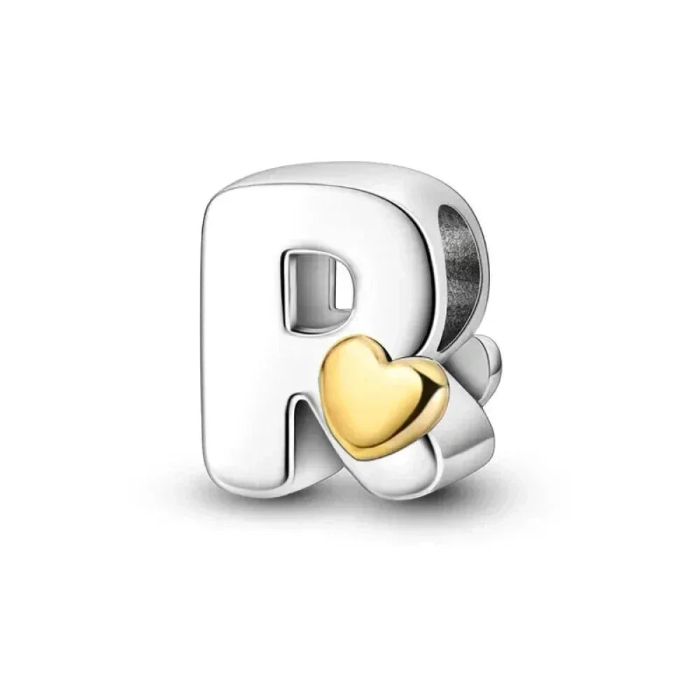 925 Sterling Silver Initial Charm with Gold Heart