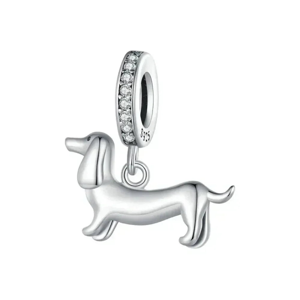 Pendentif Chien Argent Sterling 925 Véritable pour Bracelet - Caniche Teckel