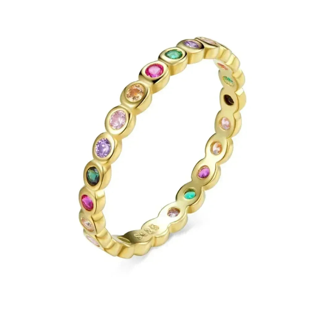 925 Sterling Silver Rainbow CZ Band Ring