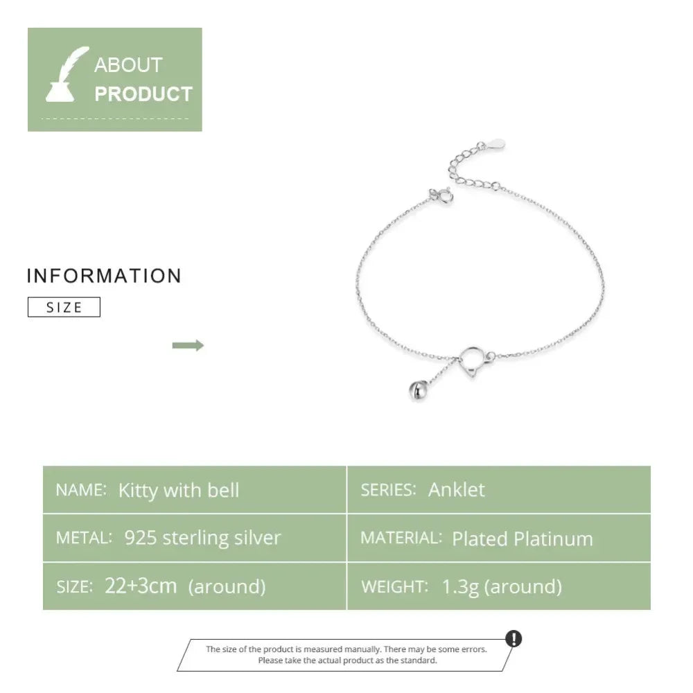 The Whimsical Cat & Bell 925 Sterling Silver Anklet