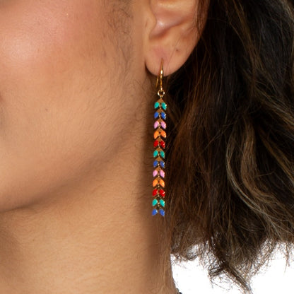 Multicolour Enamel Leaf Long Drop Earring