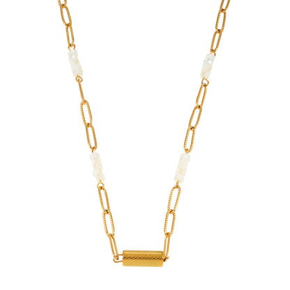Collier SEDONA : Combinaison de coquillages naturels et d'une chaîne trombone dorée avec un pendentif Art déco