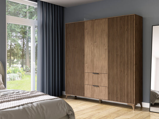 Armoire autoportante en chêne Entsian à panneaux - Chêne artisan