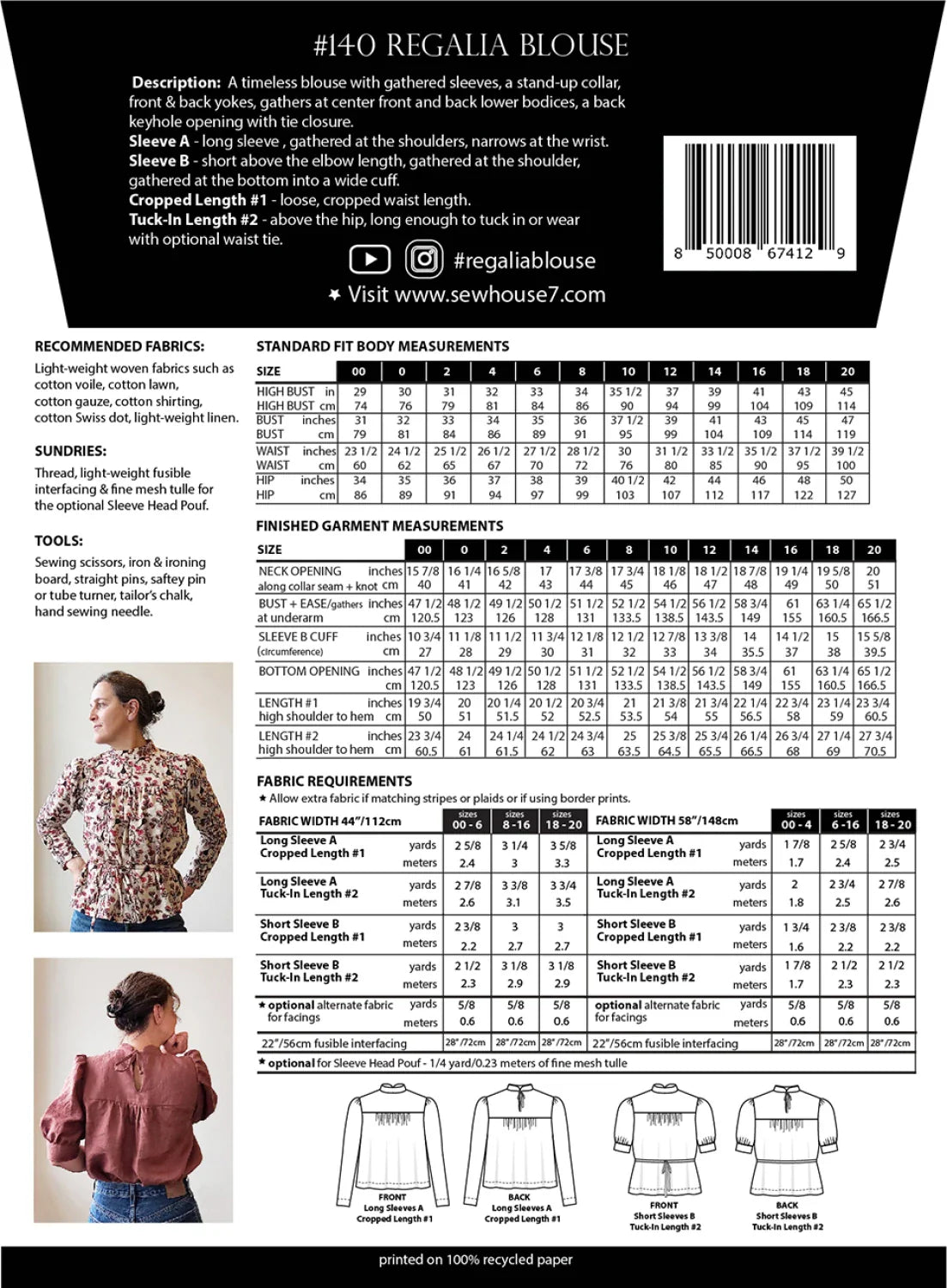 Sew House Seven - Regalia Blouse Standard Sizes 00-20