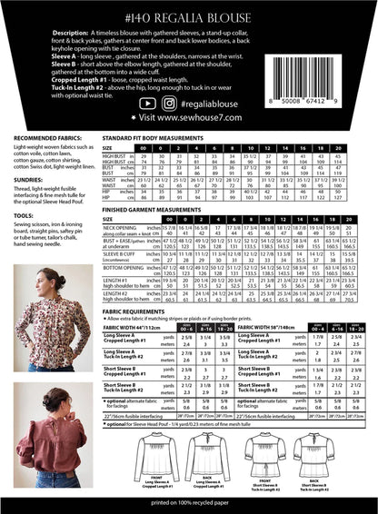 Sew House Seven - Regalia Blouse Standard Sizes 00-20