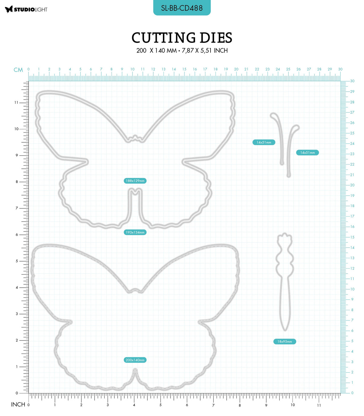 SL Matrice de Découpe Grande Carte Papillon Papillon Épanoui 200x140x1mm 6 PC nr.488