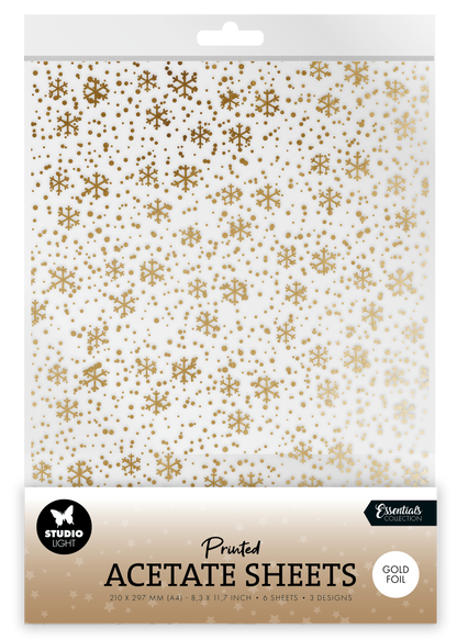 SL Acetate Sheet Snowflakes Gold Essentials 6 Sheets