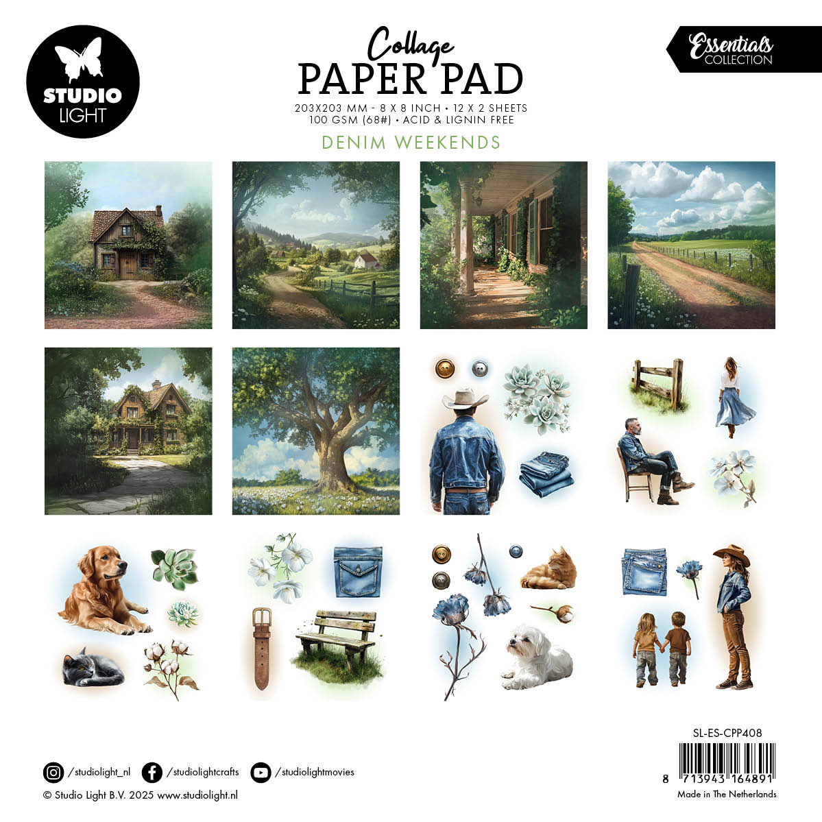 SL Bloc de papiers pour collage Denim Weekends Essentials 203x203x5mm 24 feuilles