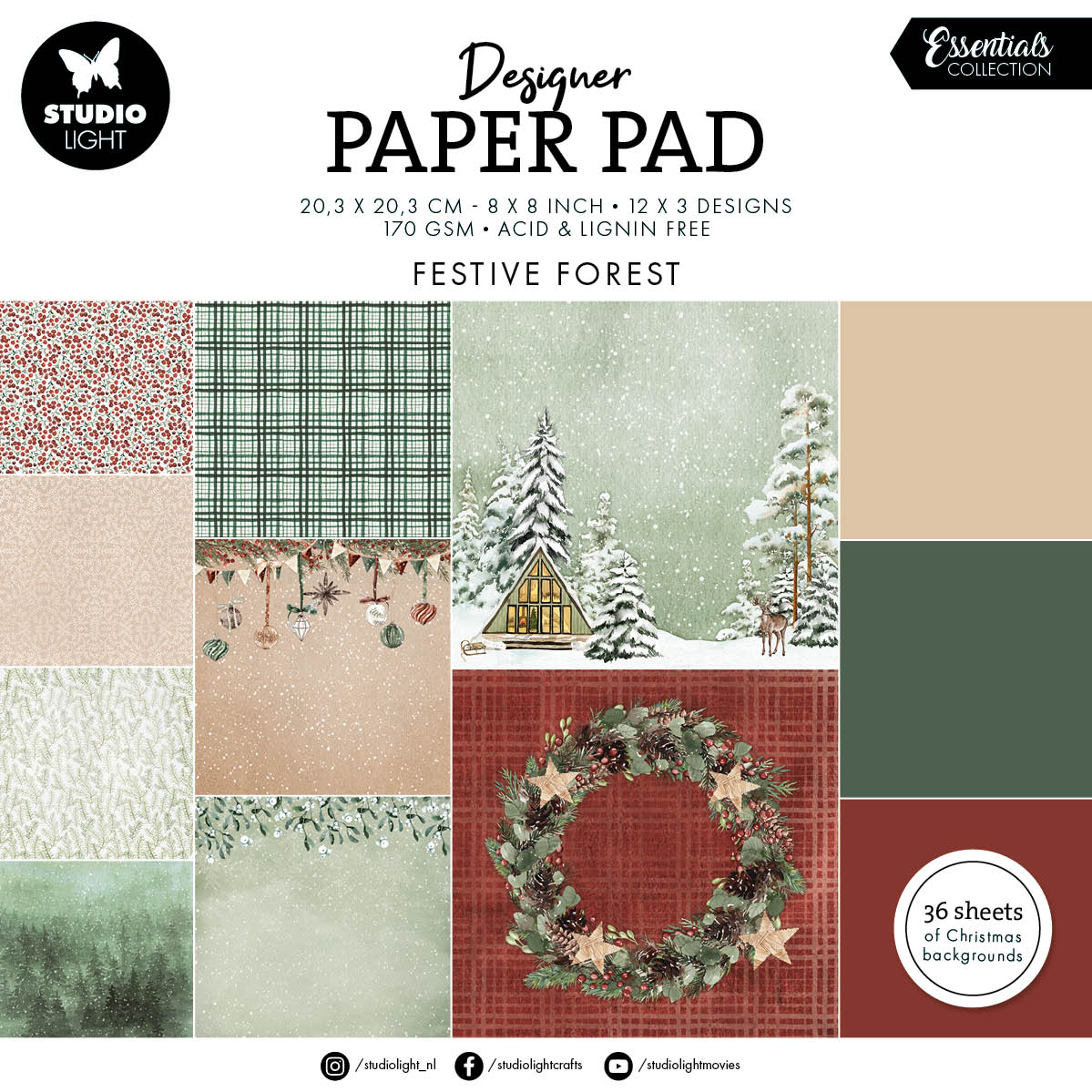 Bloc de papier SL Design Festive Forest Essentials 36 feuilles