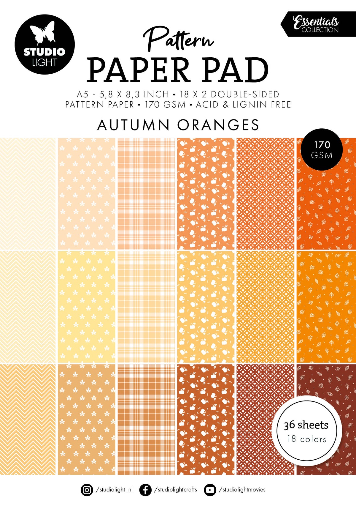 Bloc de papier à motifs SL Les Essentiels Oranges d'Automne 36 feuilles