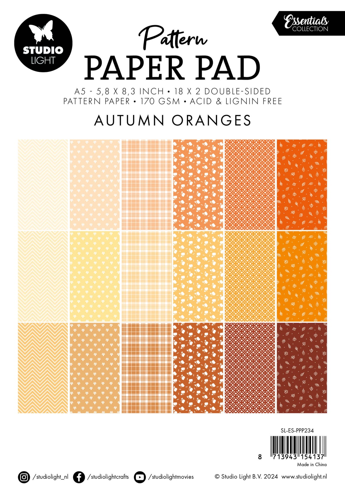Bloc de papier à motifs SL Les Essentiels Oranges d'Automne 36 feuilles