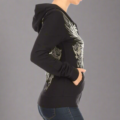 Sweat à capuche Femme Aile de Crâne Strass