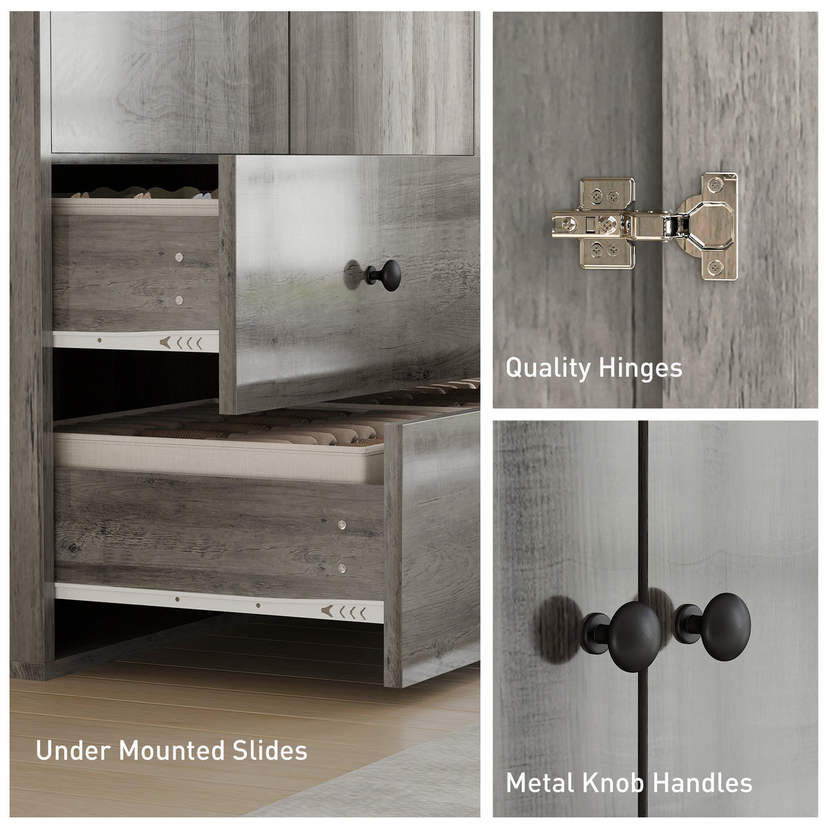 Armoire Briar avec 2 tiroirs et tringle à vêtements - Grise