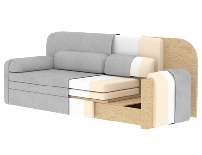 Elioss 3 Seater Storage Sleeper Sofa - Blue