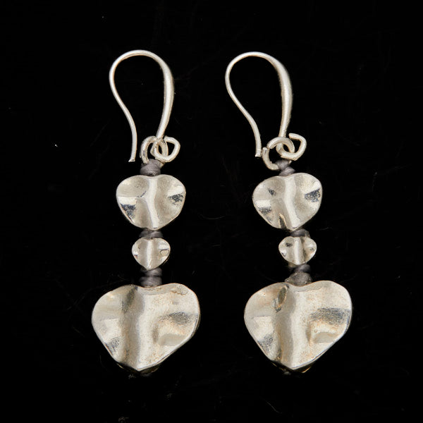 Silver Plate Double Drop Heart Earrings