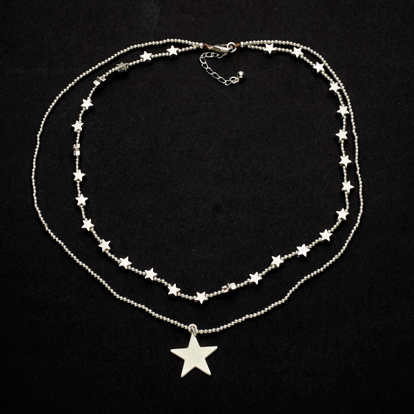 Silver Plate Double Strand Star Charm Necklace