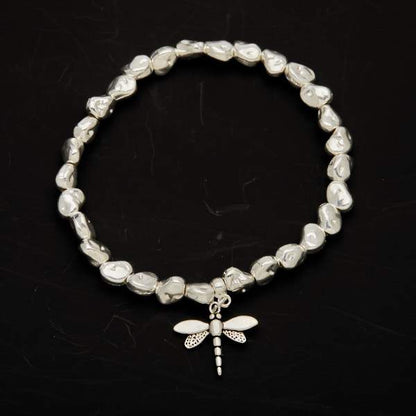 Dragonfly Charm Nugget Bracelet in Silver Plate