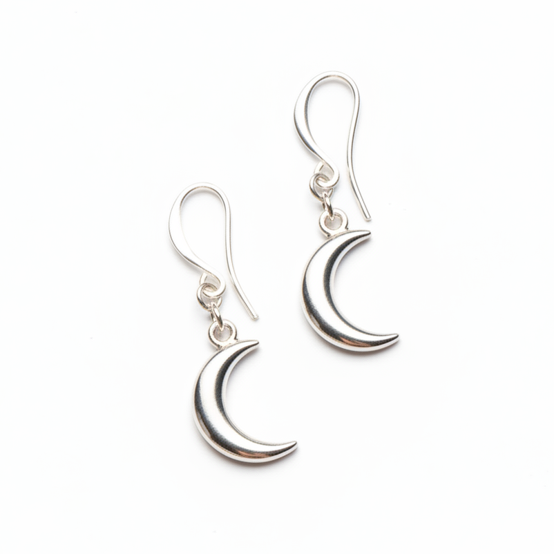 Boucles d'oreilles pendentifs lune en plaqué argent