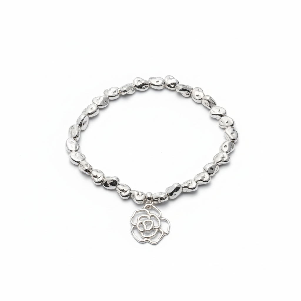 Bracelet Rose Charm Nugget en plaqué argent