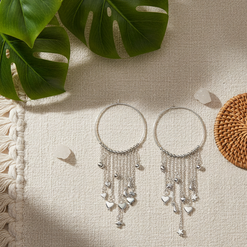 Boucles d'oreilles anneaux et breloques en plaqué argent