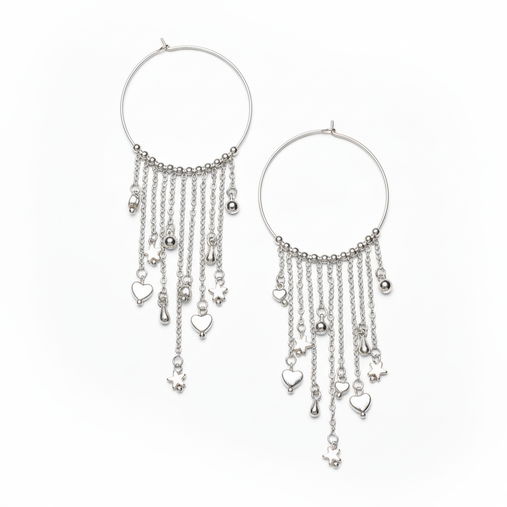 Boucles d'oreilles anneaux et breloques en plaqué argent