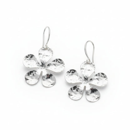 Hammered Flower Earring - Silver Plate