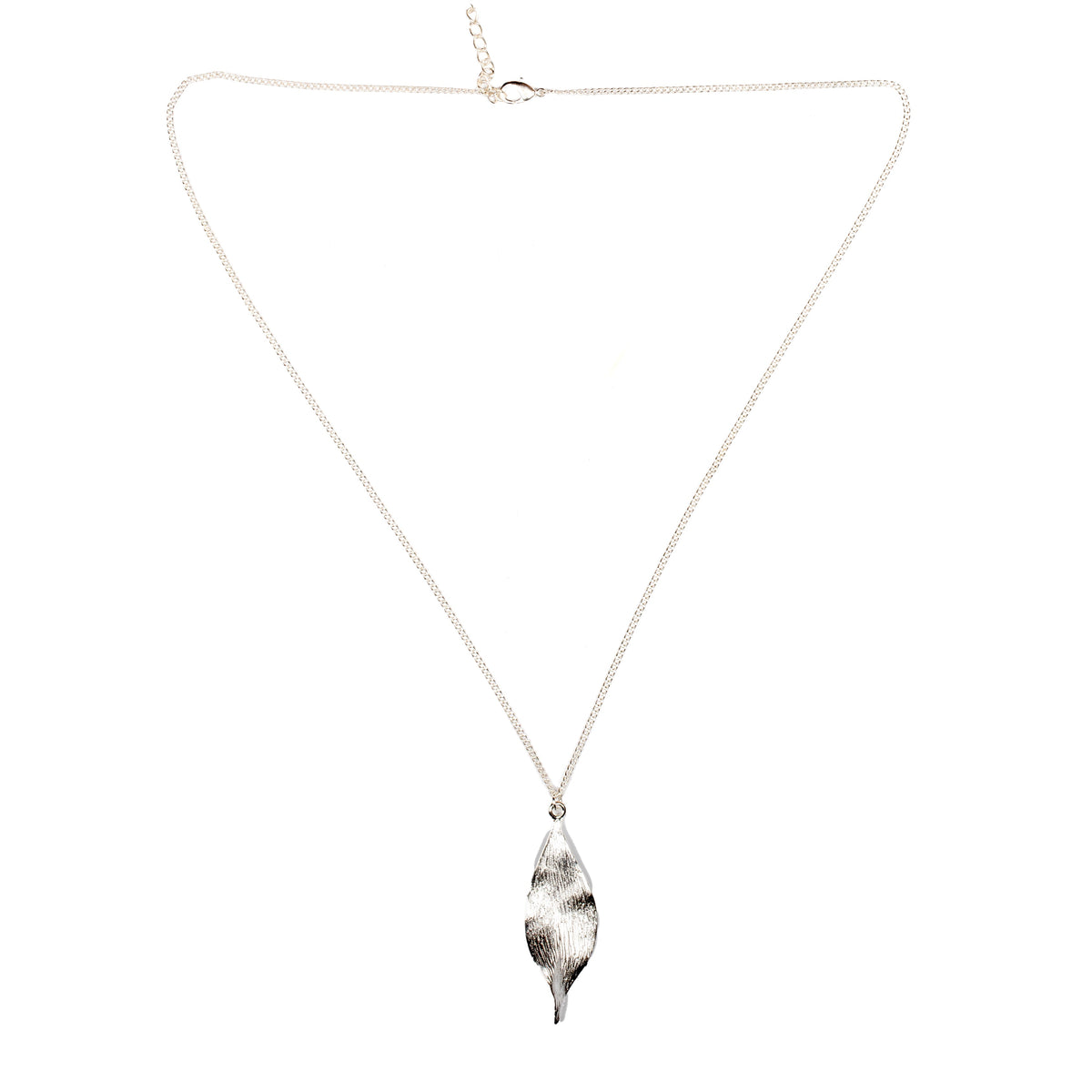 Pendentif Feuille Texturé sur Chaîne - Plaqué Argent