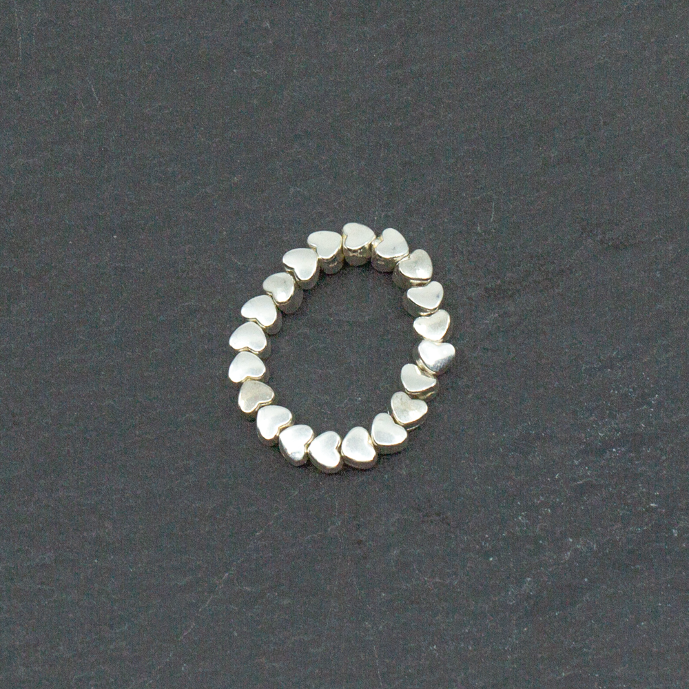 Elasticated Heart Ring In Silver Plate
