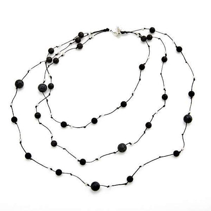 Triple Strand Lava Stone Necklace in Silver Plate