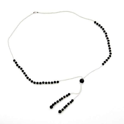 Lava Stone Necklace With Ball in Silver Plate