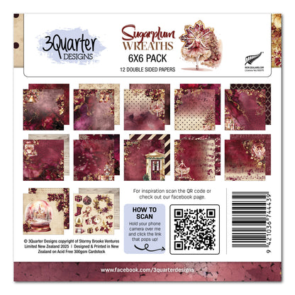Pack de papier 6x6 motifs Sugarplum Wreath de 3Quarter Designs