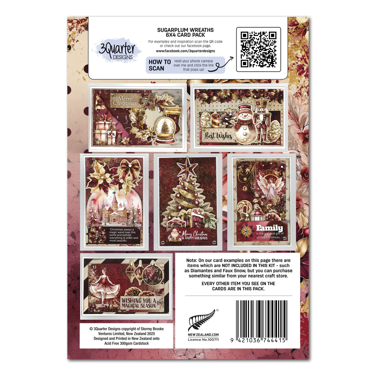 3Quarter Designs Couronne de Noël Sugarplum  Paquet de 6x4 Cartes