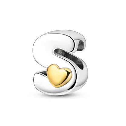925 Sterling Silver Initial Charm with Gold Heart