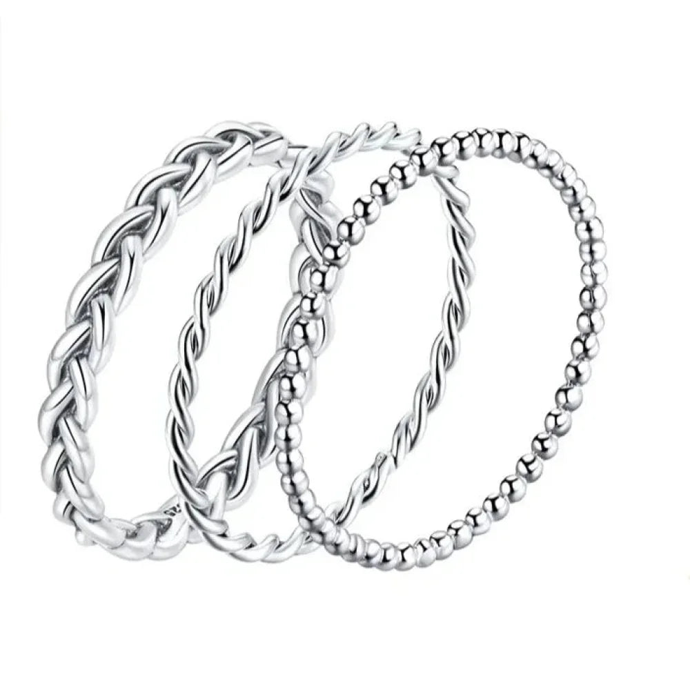 Bagues empilables en argent sterling 925 torsadées à texture tressée - Bijoux raffinés