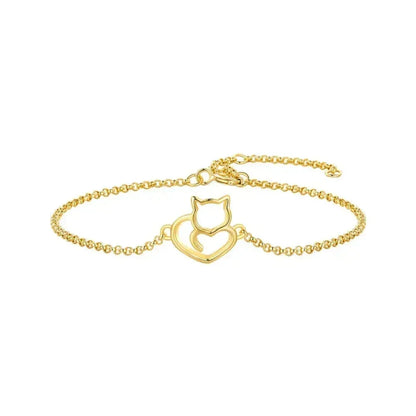 925 Sterling Silver Cat Heart Chain Bracelet