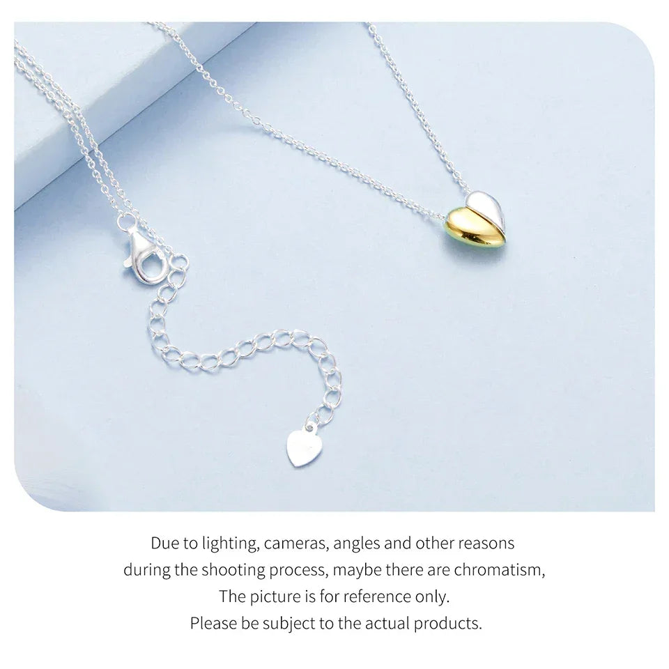Collier pendentif cœur plaqué or pour femme - Bijou cœur de couple en argent sterling 925