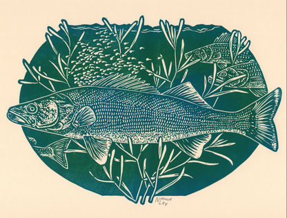 'Walleye' lino print