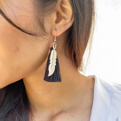 Tassel Earrings With Leaf Charm
