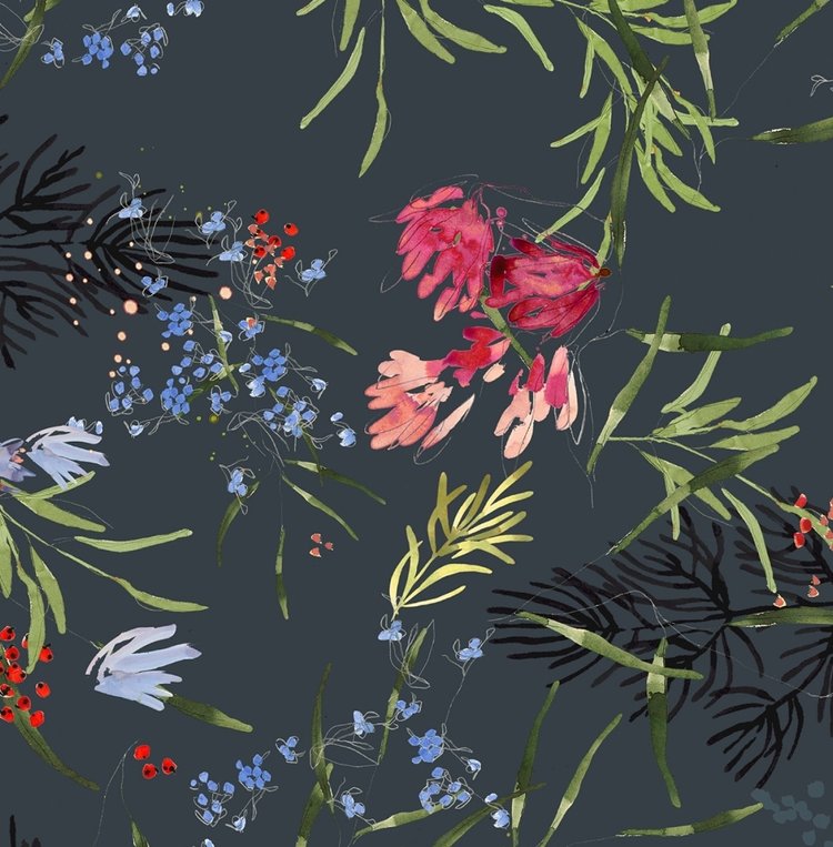 Slate Meadow Floral 108in Wide Back  1.25 M PRE-CUT