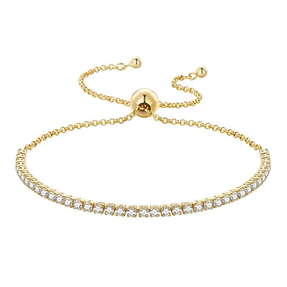 Sterling Silver CZ Tennis Bracelet – 14K Gold Plated Adjustable