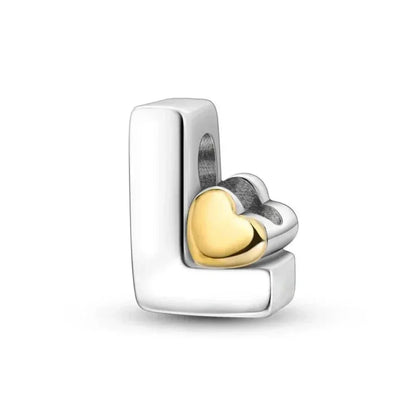 925 Sterling Silver Initial Charm with Gold Heart